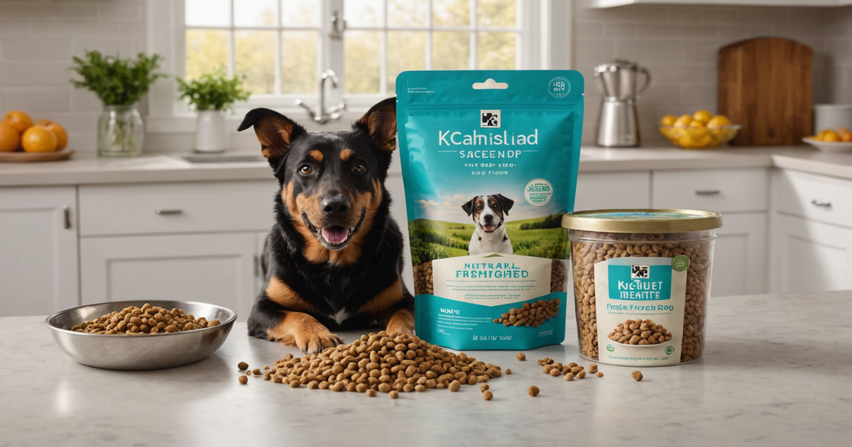 A sachet of K9 Natural Freeze-Dried food being prepared for a dog