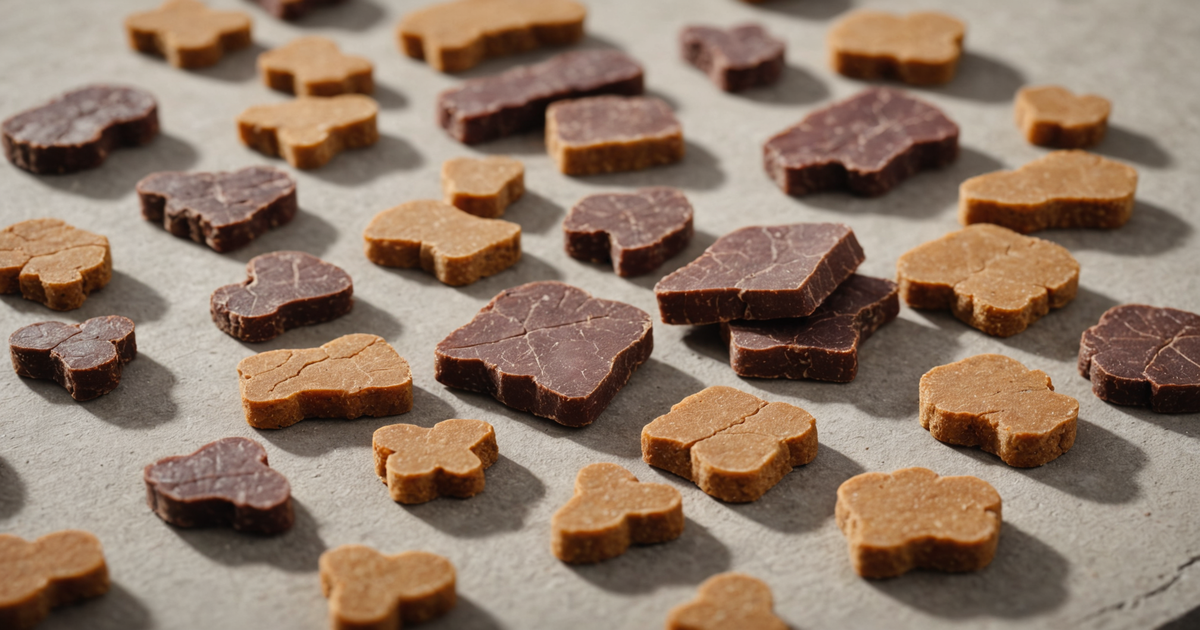 A variety of freeze-dried liver treats in different shapes and sizes