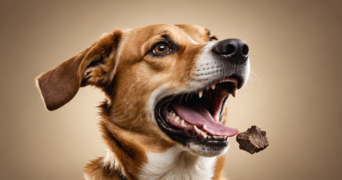 Close-up of a dog eagerly receiving a freeze-dried liver treat