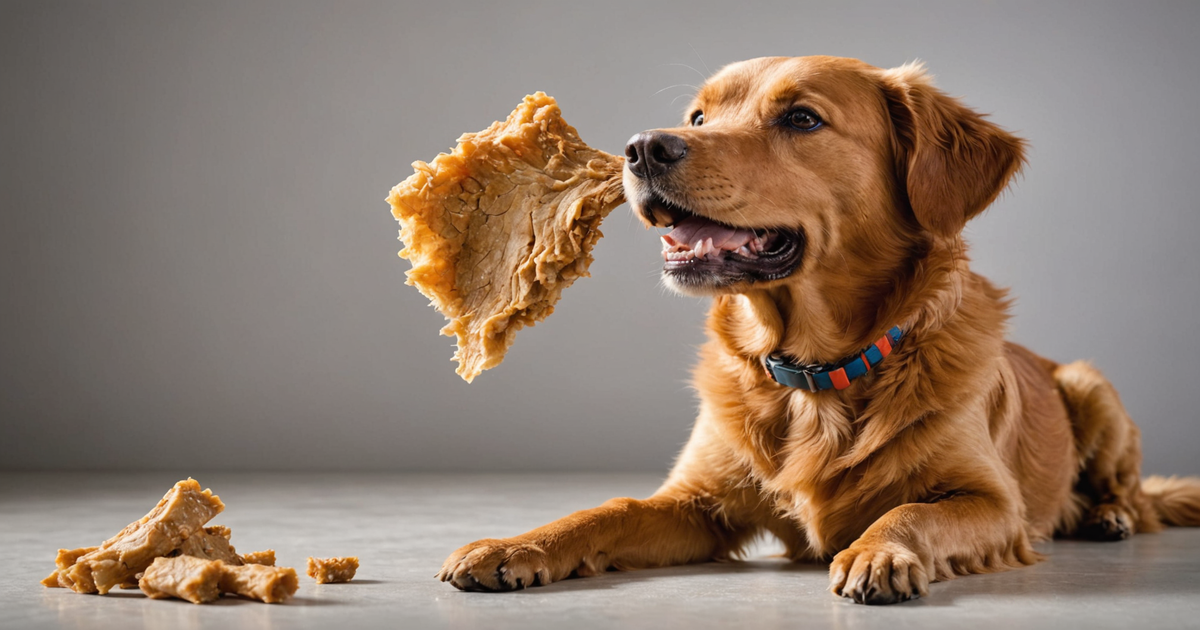 A happy dog enjoying a freeze-dried chicken treat