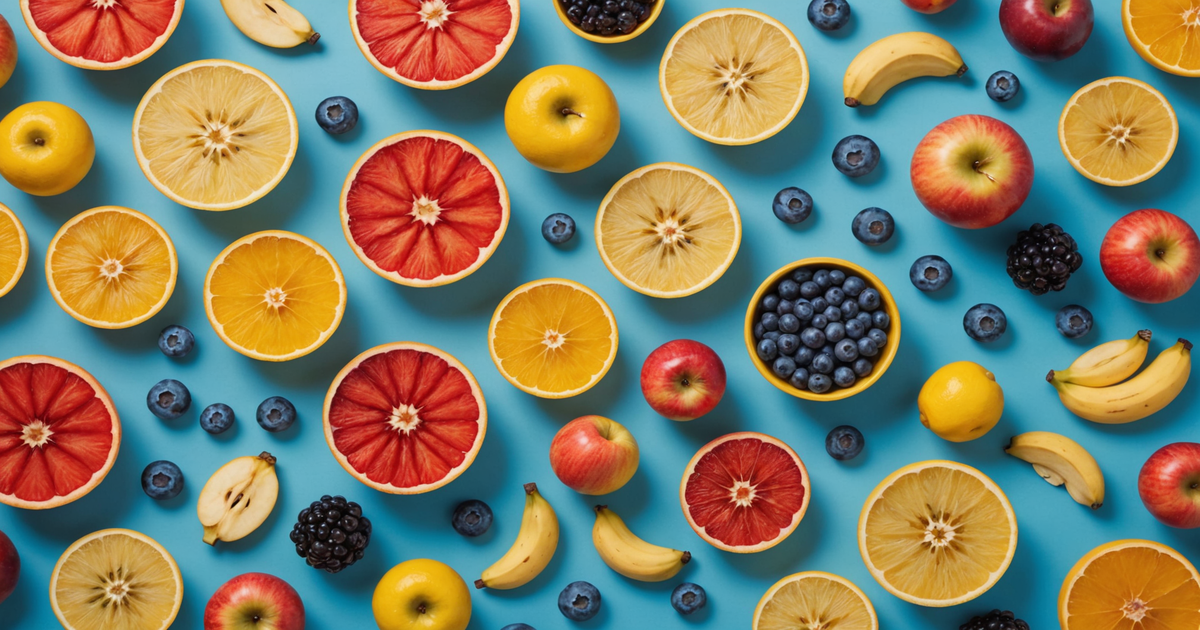 A variety of safe freeze-dried fruits for dogs, including apples, bananas, and blueberries