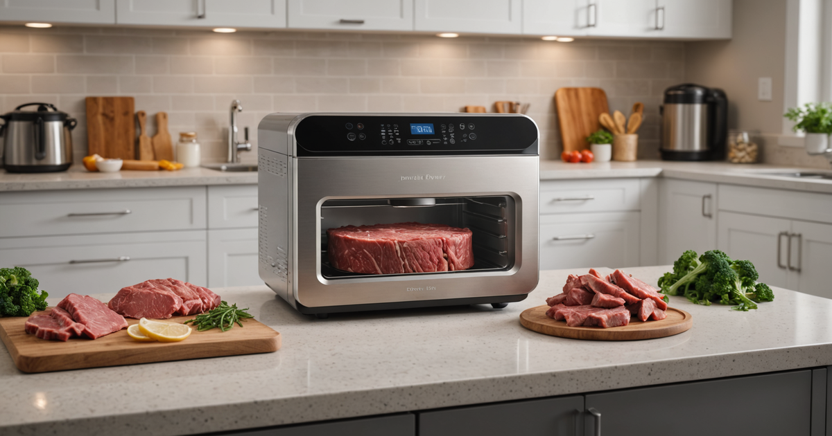 A home freeze-dryer in use with beef trays