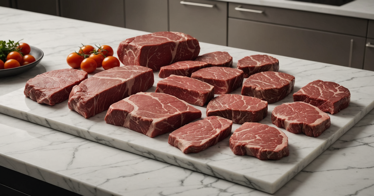 Various cuts of beef prepared for freeze-drying