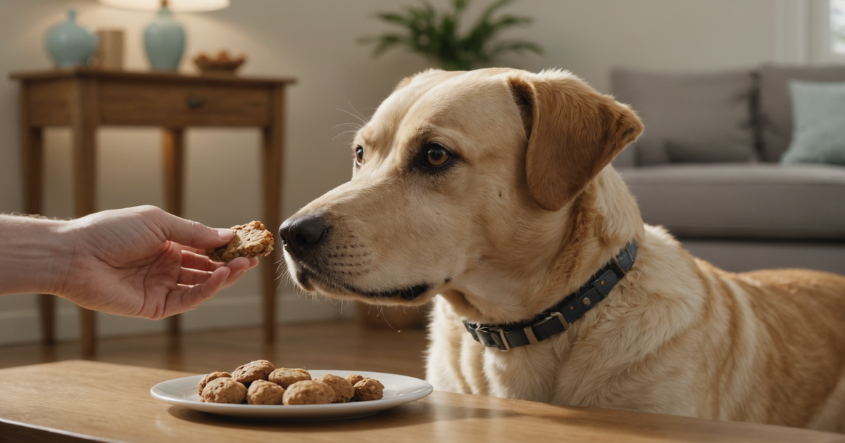 A dog eagerly awaiting a treat from a human hand, showcasing the palatability