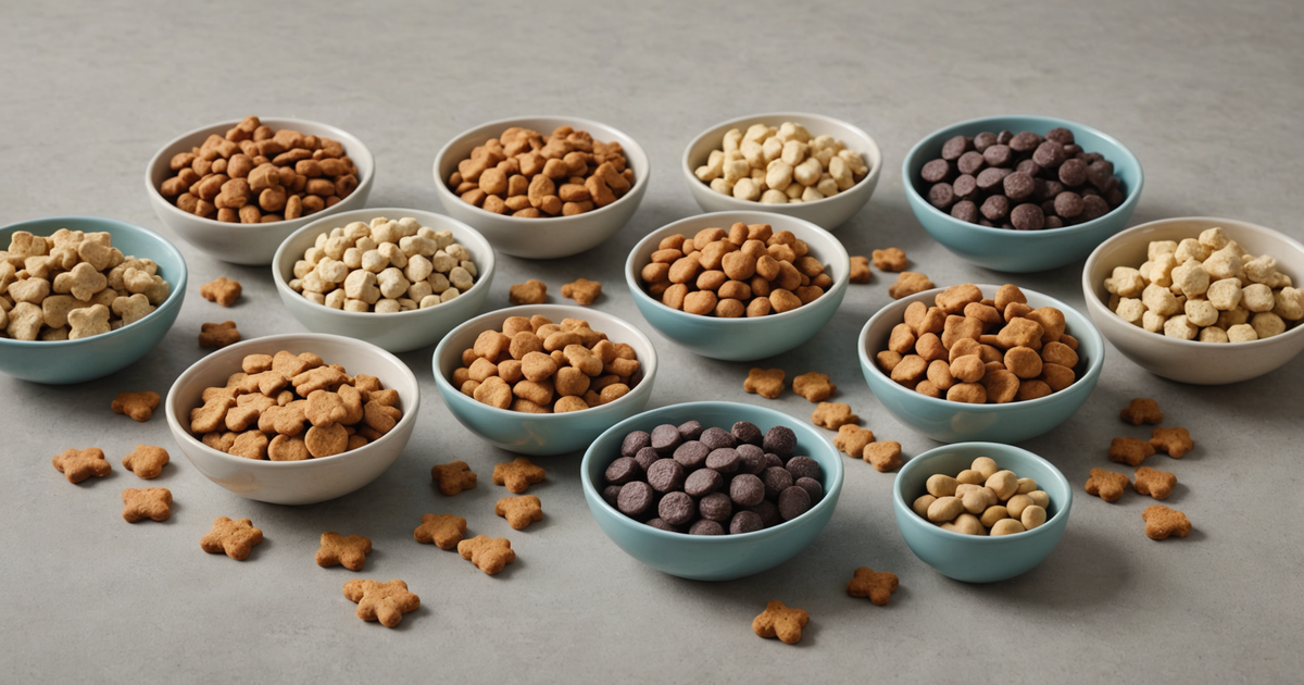 A comparison of different types of dog treats with nutritional labels